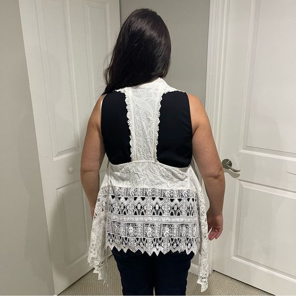 Mystree Cotton Lace Sleeveless Boho White Cardigan Vest One Size - Picture 8 of 8